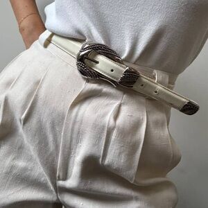 Cream Belt with Silver Buckle